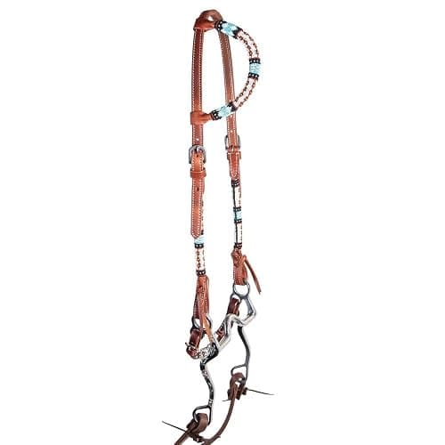 Schneiders Double S Beaded One Ear Headstall | Exquisite Horse Tack | Stylish Beaded Design | Premium 5/8" Harness Leather | Adjustable Rolled Ear Design thumbnail 2