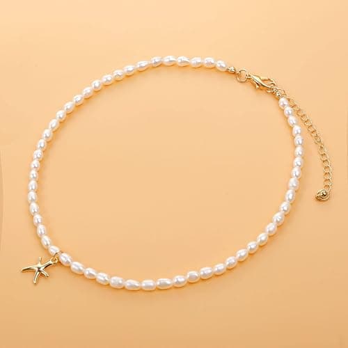 wgoud Natural Freshwater Pearl Choker Necklace for Women, Trendy 14K Gold Plated Pearl Necklaces Handmade Jewelry Gift - Necklace E thumbnail 3