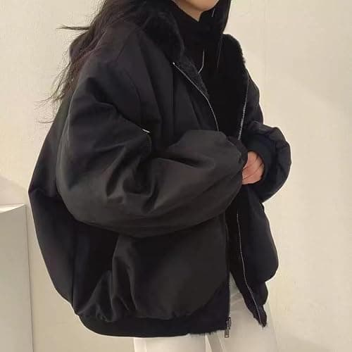 Sumleno Sherpa Jacket for Women Teen Girls Reversible Y2k Zip Up Hoodie Fleece Fur Grunge Winter Coat Cutecore Korean Clothes thumbnail 4