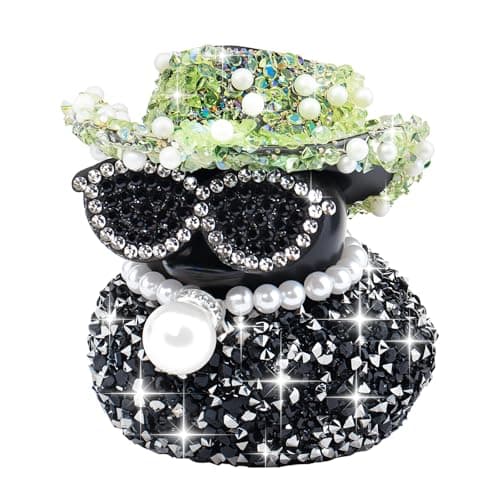 wonuu Black Diamond Rubber Duck Car Ornaments Funny Office Gifts Dashboard Decorations for Cool Car Accessories with Green - Image 1
