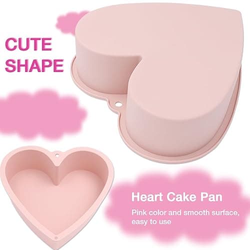 Alimat PluS Silicone Heart Shaped Cake Pans, 2pcs Heart Cake Pan 8 Inch with Hanging Hole(Pink) thumbnail 5
