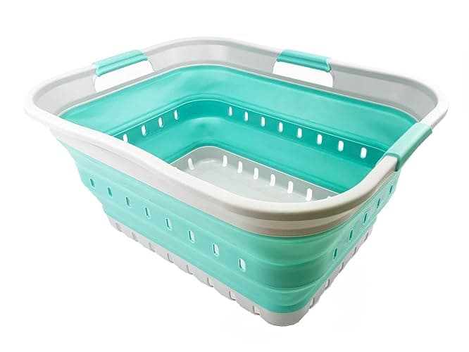 SAMMART 42L (11 gallon) Collapsible Plastic Laundry Basket - Foldable Pop Up Storage Container/Organizer - Portable Washing Tub - Space Saving Hamper/Basket (Grey/Pine) thumbnail 2
