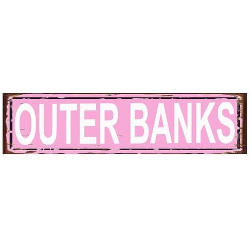 Outer Banks Sign Street Sign Retro Metal Sign for Home Bar Coffee Garden Indoor Ourdoor Decor Tin Sign Pink 16 X 4 Inch - Image 1