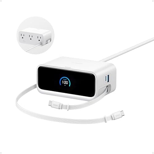 Anker Nano Charging Station, 7-in-1 USB-C Power Strip for iPhone 16, 2.3 ft Anker InstaCord Retractable Cable, 3 USB-C, 1 USB-A, 3 AC, 100W Desktop Fast Charging for MacBook, Home, Office(Non-Battery) - Image 1