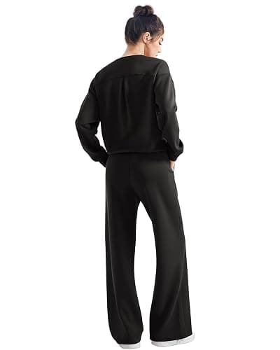 SUUKSESS Women Modal 2 piece outfits Oversized Sweatshirt Wide Leg Pants | Long Sleeve Crewneck Pullover Tops Sweatpants Sweatsuits Casual Lounge Set thumbnail 3