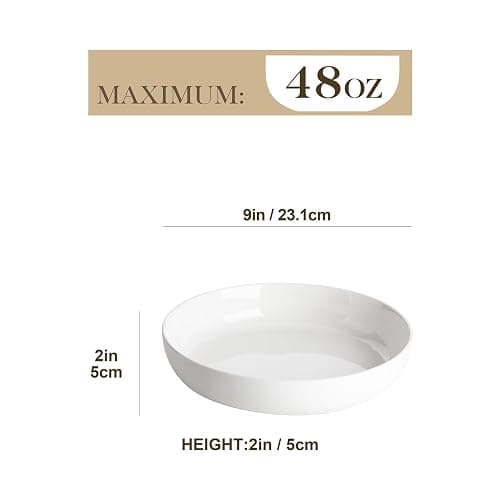 MALACASA 48 Oz Pasta Bowls Set of 4, 9 Inch Salad Bowls, White Ceramic Serving Bowls for Kitchen, Microwave & Dishwasher Safe, Series LUNA, White thumbnail 3