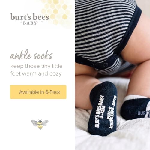 Burt’s Bees Baby Baby Girls' Ankle Socks with Non-Slip Grips, Organic Soft Cotton Toddler Socks Baby Essential, 6-Pack thumbnail 3