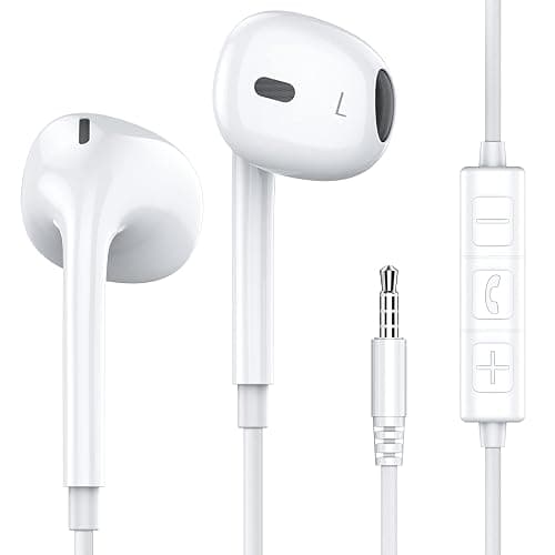 MOSWAG Wired Earbuds, 3.5mm Jack in-Ear Headphones with Microphone Volum Control Clear Calls Suitable for iPhone, iPad, Samsung, Computer, Laptop, School Students, White - Image 1