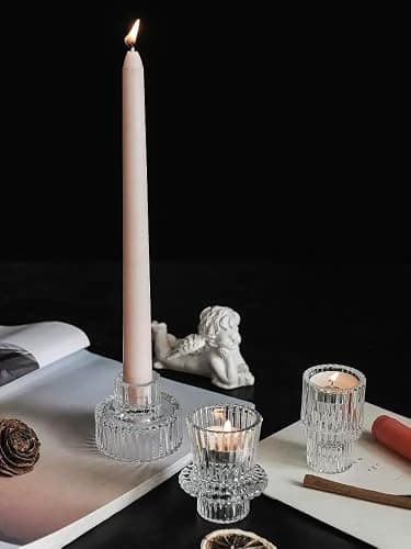 Vixdonos Glass Candlestick Holders Tealight Candle Holders for Table Centerpieces, Wedding Decor and Dinner Party (3 Pcs, Clear) thumbnail 2