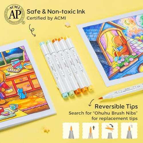 Ohuhu & Bobbie Goods Alcohol Markers, Co-branded 48-color Brush & Fine Alcohol Markers for Adult Artist Beginner Coloring Drawing Sketching Illustration, Honolulu B thumbnail 8