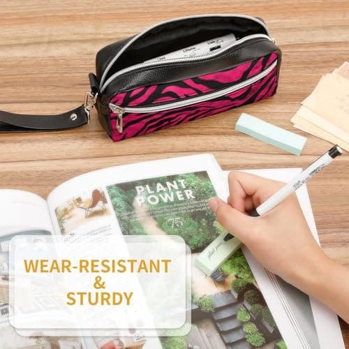 RLDOBOFE Large Capacity Pencil Pouch,Cute Pencil Case, Aesthetic Pencil Bag for Women, Zebra Tiger Leopard Pink Printed Makeup Pouch,Fashion Stationery Pencil Case thumbnail 6
