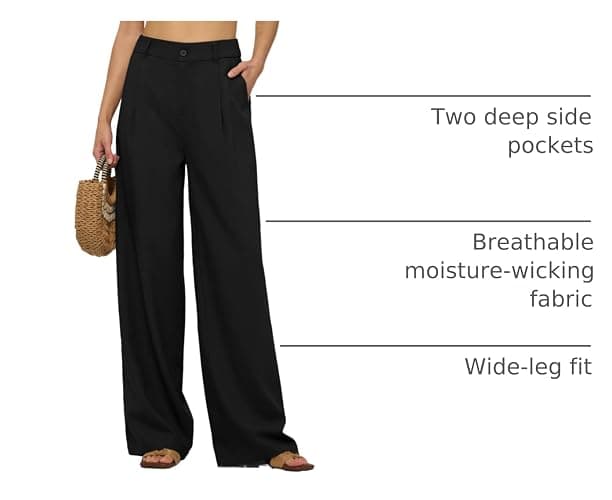 AVICHIC Women's Linen Pants Wide Leg Dressy Casual Beach Linen Pants Summer with Pockets 29" 31" thumbnail 4