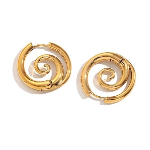Sea Wave Spiral Hoop Earrings for Women Stainless Steel 18K Golden Plated Swirl Chunky Round Huggie Hoops Earring Fashion Birthday Jewelry Gifts Holiday - Image 1
