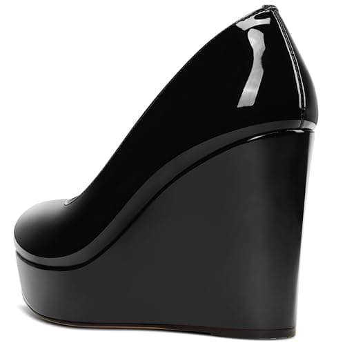 NobleOnly Womens Platform Wedge Pumps Slip-on Close Round Toe Dress Casual Party Shoes 3.9 Inches Heels thumbnail 5