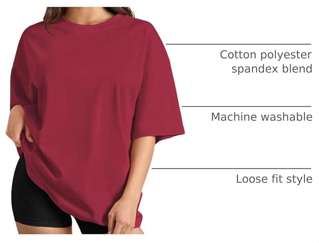 Trendy Queen Womens Oversized T-Shirts Short Sleeve Crew Neck Summer Tops | Midweight Poly-Cotton Blend, Drop Shoulder Loose Fit thumbnail 4