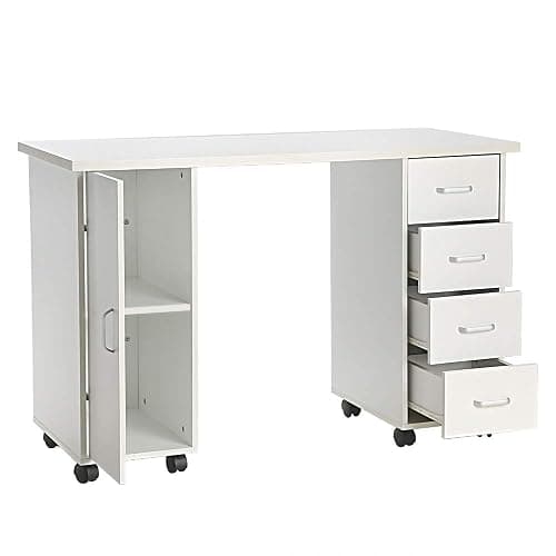 Vasitelan White Manicure Table, Acetone Resistant Beauty Wooden Salon Spa Nail Desk Art Equipment - Image 1