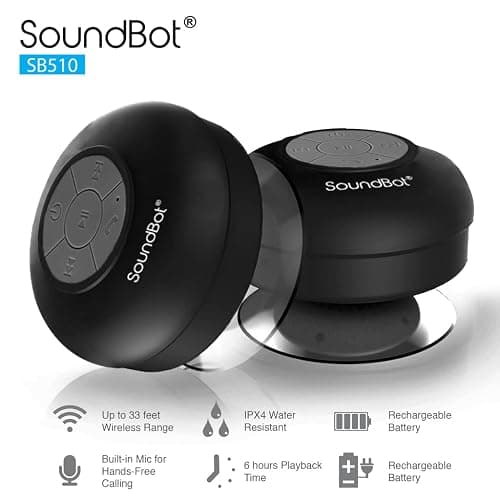 Soundbot SB510 HD Waterproof Bluetooth Shower Wireless Speaker with Speakerphone, Mic, 6-Hour Playtime, Control Buttons & Suction Cup, Powerful Sound Ideal for Bathroom, Travel, or Outdoors (Black) thumbnail 4