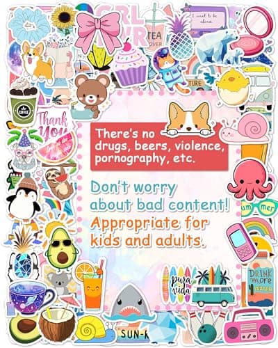 300 Pcs Stickers for Kids, Cute Water Bottle Vinyl Waterproof Laptop Stickers for Students Gifts School Supplies Classroom Teacher Prizes Stocking Stuffers Sticker Pack for Kids Girls Teens thumbnail 5
