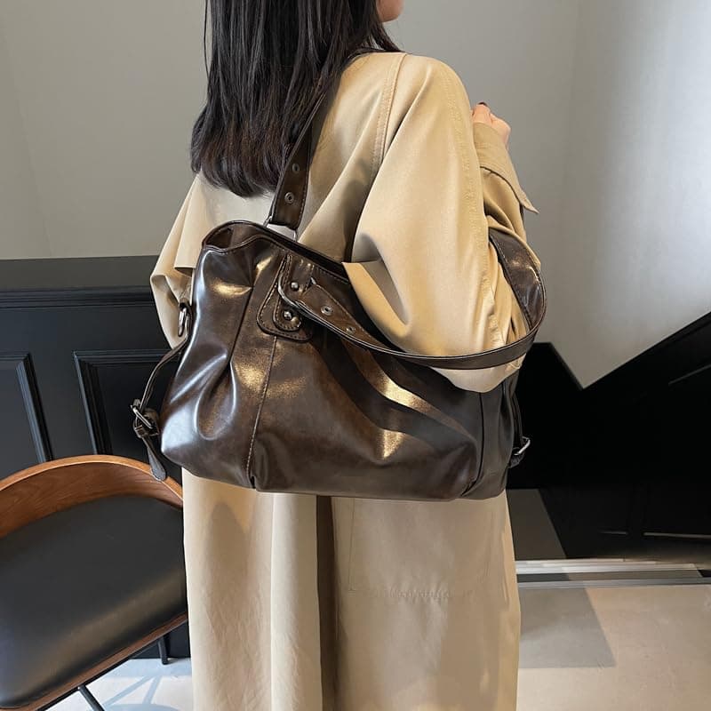 Leather Tote Bag for Women Trendy Y2k Streetwear Women's Hobo Purses Multi Pockets PU Leather Retro Large Work Totes thumbnail 5