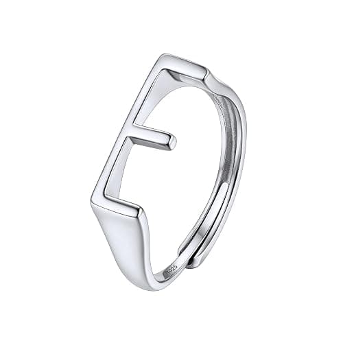 SILVERCUTE 925 Sterling Silver Initial Rings for Women,Adjustable Capital Letter Ring Hypoallergenic,Minimalist 925 Silver Rings for Mother Daughter - Image 1