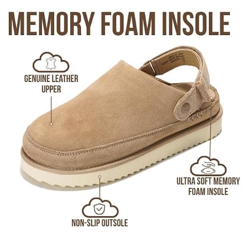 Project Cloud 100% Genuine Leather Clogs for Women - Memory Foam Womens Clogs & Mules with Adjustable Straps - Lightweight Platform Shoes Non-Slip Slides (Goldstar) thumbnail 2