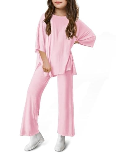 Haloumoning Girls Clothing Sets Summer Oversized T Shirts and Wide Leg Pants Kids Fashion 2 Piece Outfits 4-14 Years - Image 1
