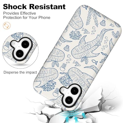 flewfun Magnetic for iPhone 17 Case Cute Coral Reef Whale Shark Ocean Sea Phone Case, Summer Shockproof Slim TPU and Hard PC Protective Phone Cover Compatible with MagSafe Designed for Women thumbnail 6