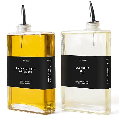 Molimoli Olive Oil Dispenser Bottle for Kitchen, Automatic Pourer, Glass Thin Bottle Dispenser for Kitchen, Olive Oil Cruet, | Set of 2 - Black - Image 1