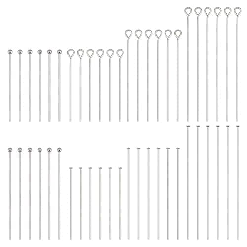 PH PandaHall 560pcs 8 Styles 304 Stainless Steel Eye Pins 30mm 40mm 50mm Head Pins 22 Gauge Ball Head Pin Findings Open Eye Pin for Earring Bracelet Pendant Jewelry Making, Stainless Steel Color - Image 1