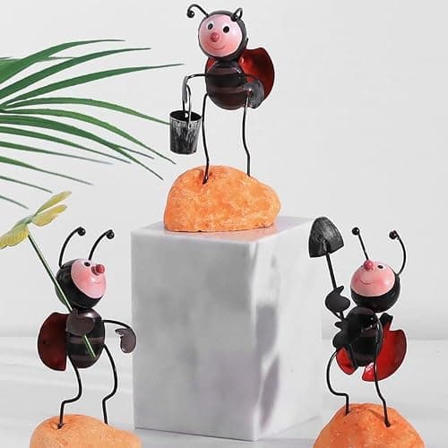 Creative Fairy Tail World Ant Ladybug Figurine Statue, Room Office Desk Outdoor Fence Lawn Ornaments Garden Decoration Ant Figure Help Relax Collection Bedroom Healing Heart Good Mood -Flower Ladybug thumbnail 2
