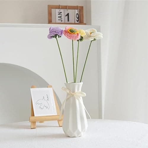 Origami Ceramic Vase with Ribbon, 7.9" H, Artistic Design Flower Vase Geometrical Style for Modern Home Decoration thumbnail 2