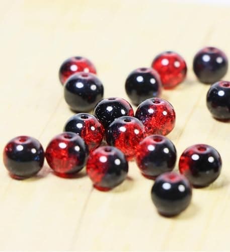 100Pcs 10mm Crackle Glass Beads for Jewelry Making - Round Spacer Crystal Beads Bulk, DIY Craft Supplies for Necklace Bracelet Earrings (Red Black) thumbnail 3