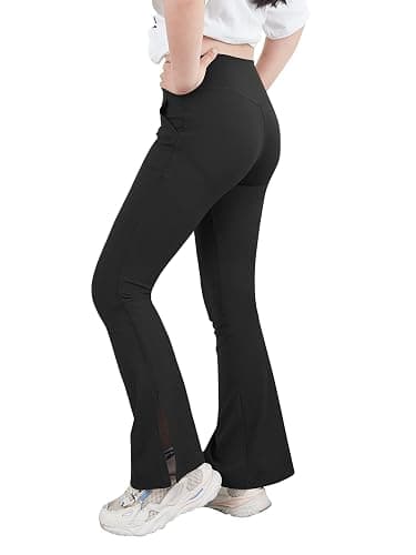 Teen Girls Bootcut Yoga Pants Kids Active Crossover Split Hem Flare Leggings with Pockets thumbnail 3