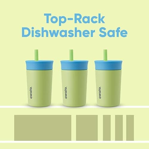Owala Kids Insulation Stainless Steel Tumbler with Spill Resistant Flexible Straw, Easy to Clean, Kids Water Bottle, Great for Travel, Dishwasher Safe, 12 Oz, Blue and Light Green (Turtley Awesome) thumbnail 5