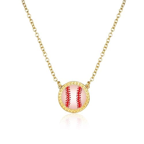 Semoya Gold Baseball Necklace for Women Girls, Baseballs Mom Pendant Chain Jewelry Sports Necklaces Mama Game Day Team Gifts, Baseball Accessories Woman