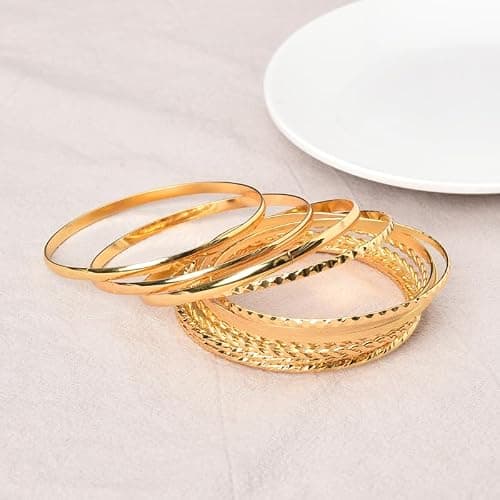 Boho Gold Bangle Bracelets for Women Bohemian Stackable Bracelets Sets for Women Dainty Round Bracelet Metal Aztec Multi Bangle Bracelets for Women Textured Bangles Bracelet Accessories 12 Pcs thumbnail 5