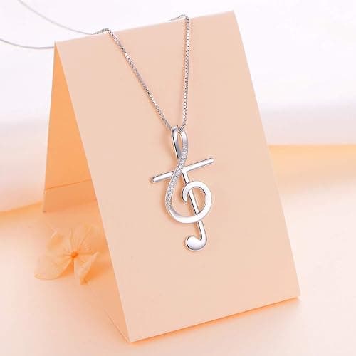 DAOCHONG S925 Sterling Silver Musical Note Pendant Necklace, Box Chain 18 inches thumbnail 3
