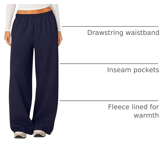 HeSaYep Women's Baggy Fleece Lined Wide Leg Sweatpants | Cotton Winter Warm Straight Leg Sweat Pants Comfy Y2k Casual Workout Pants with Pockets thumbnail 4