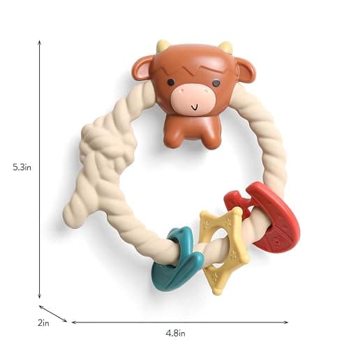 Itzy Ritzy Silicone Teether with Rattle – Rattle Teether Features Rattle Sound, Three Silicone Teething Rings and Raised Texture to Soothe Gums – Ages 3 Months and Up (Highland Cow) thumbnail 2