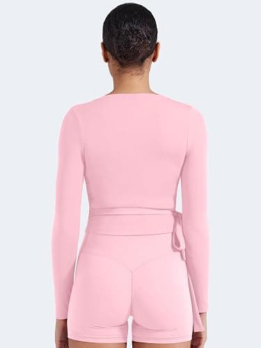 YEOREO Ease Womens Pilates Wrap Top Tie Workout Shirt | Long Sleeve, V Neck, Self Tie, Ballet Yoga Dance, Y2K, Cropped Tops thumbnail 5