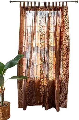 ZENAURA Hippie Colorful Curtains Light-Filtering – Boho Curtains, Bed Canopy Panel, Tapestry or Window Treatment Patchwork Beige Color (84 X 43 Inches) (Brown), 210 X 105 cms - Image 1