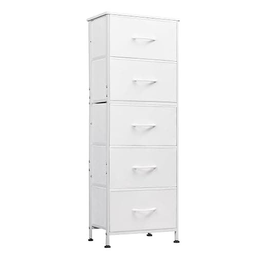 WLIVE Tall Dresser for Bedroom, 5 Drawer Dresser, White | 5 vertical fabric drawers, Tall vertical design, Bedroom or closet use, Dresser for small spaces, Chest of drawers - Image 1