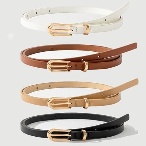Leather Belts for Women, Set of 4 Stylish Gold Pin Buckle Belt for Jeans, Fashion Gift for Birthday Christmas Mother's Day - Image 1