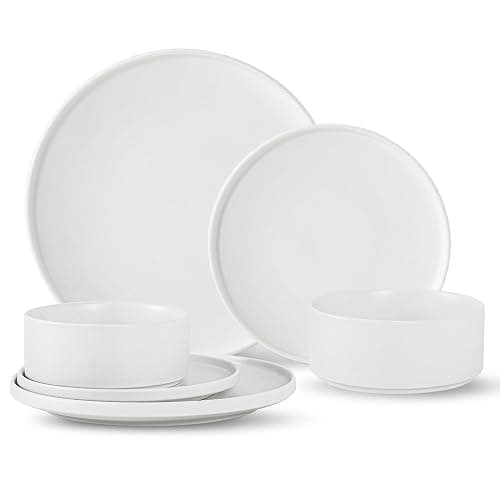 Ruxmirae 6 Piece Dinnerware Set, Modern Minimalist Stoneware Plates and Bowls Sets, Modern Dinner Plate, Salad Plate, Cereal Bowl, Dish Set for 2, Microwave and Dishwasher Safe, Matte White - Image 1