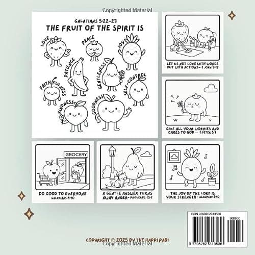 Fruit of the Spirit: Bold & Easy Coloring Book Devotional for Kids & Teens Featuring Whimsical Fruit Characters for Relaxation thumbnail 2