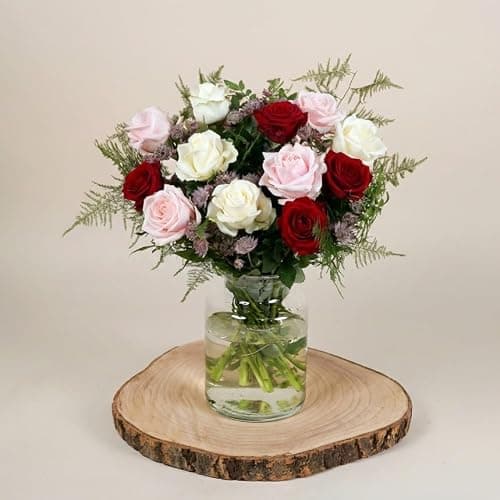 Fleur De Luxe Vintage Romance Fresh Flower Bouquet, Red And Pink Roses, Mixed Seasonal Blooms, Hand Tied Arrangement, Valentine’s Day Gift For Her, Delivered In Gift Box thumbnail 3
