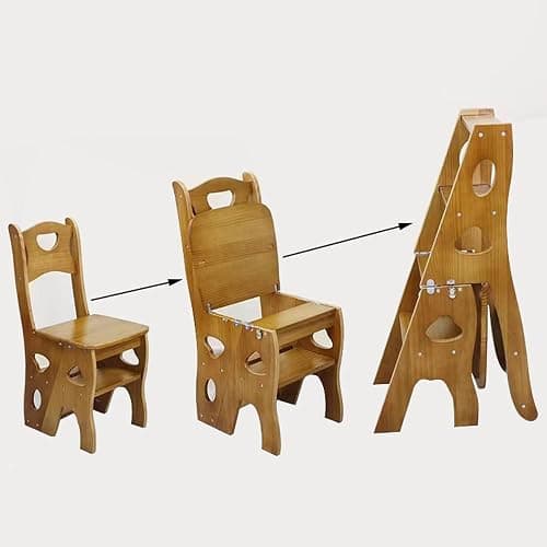 Wooden Folding Library Ladder Chair, 4-Storey Portable Multi-Function Step Stool, Indoor and Outdoor Display Rack Flower Rack (Walnut) thumbnail 3