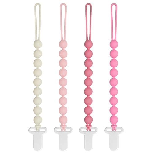 Pacifier Clips Baby Girls - Draklary 4 Pack Paci Clip Silicone Soothe Baby Binky Holder for Newborn Essentials Shower Birthday Gift - Image 1