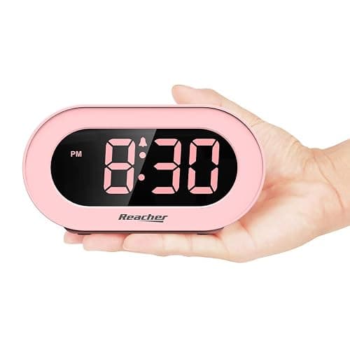 REACHER Pink Girls Alarm Clock for Kids Bedroom, Dimmable LED Digital Display, Outlet Powered, Adjustable Volume, Simple to Use, Snooze, Small Size for Bedside, Desk, Toddler thumbnail 2