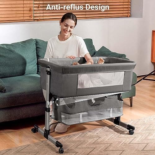 Baby Crib,3 in 1 Bedside Crib Adjustable Portable Bed for Infant,Baby Bassinet Baby Newborn Must Have Bed,Grey - Bedside Crib-grey thumbnail 3